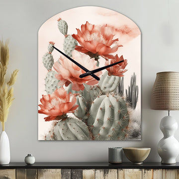 Red Desert Cactus - Asymmetric Metal Wall Clock